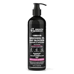 Minoxidil 2% Shampoo for Women – Growth Essence Premium, Hair Regrowth Shampoo with Biotin, Caffeine & DHT Blockers – Strengthening Formula with Keratin, Castor Oil, Green Tea & Rosemary