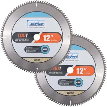 Luckyway 12 Inch Miter Saw Blades, 100T for Ultra-fine Finish with 1 Inch Arbor 12 Saw Blades for Miter Saw,Wood Cutting Blade 2-Pack