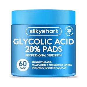 SilkyShark Glycolic Acid 20% Resurfacing Pads (60 Count), Glycolic Acid Exfoliating Pads with Salicylic Acid & Niacinamide, Pre-Soaked Textured Pads for Face
