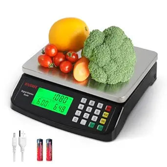 Large Kitchen Scale Black 40KG/88LB Commercial Food Scales Digital Weight for Cooking Meat Baking Bread Price Computing 304 Stainless Steel with Parts Counting Deli Stores Tare Function