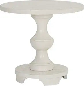 Roundhill Furniture Caesar Traditional Round Pedestal End Table, Off-White