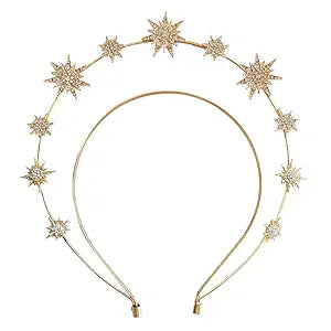 Halo Crown Moon Stars Goddess Crown Halo Headband Giltter Sun Headband Star Headbands Gold Star Headpiece Celestial Crowns Tiaras for Women Bridal Wedding Costume Cosplay Accessories