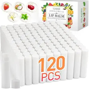 120 Pack Unlabeled Lip Balm Bulk, 5 Flavors, Blank Tube for Custom Labels