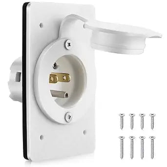 1 Pack 15AMP Straight Blade Flanged Male Power Inlet Receptacle, White