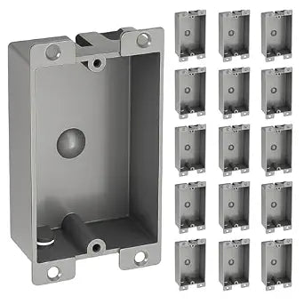 15 Pack Shallow Outlet Box 8 Cubic Single Gang Old Work Junction Box Grey Plastic Electrical Remodel Box for Tight Spaces, Fire Rated 1-Gang Wall Box for Switches or Receptacles