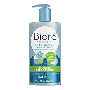 Bioré Daily Blue Agave + Baking Soda Balancing Pore Cleanser, Liquid Cleanser for Combination Skin, to Penetrate Pores & Gently Exfoliate Skin, 6.77 Ounce