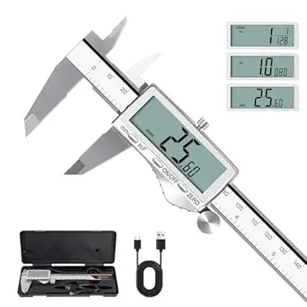 HARDELL Digital Caliper 6"/150mm, Rechargeable Stainless Steel Micrometer, Large LCD. in/MM/Fraction, Auto-Off, Electronic Measuring Tool for Machinist Woodworking 3D Printing DIY Household