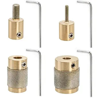 Hedume Set of 4 Glass Grinder Bits, 1 3/4 1/4 1/8 Inch Diamond Grinder Bit Head Tools Combination Set, 4 Sizes Brass Core Stained Glass Grinder Bits & Diamond Grinder Bit Head Tools