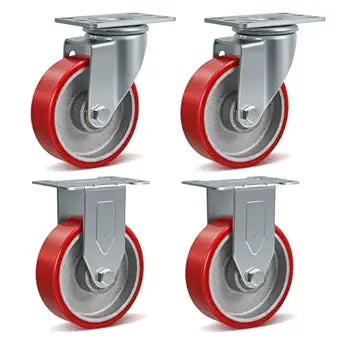 4" Industrial Heavy Duty Casters Set of 4, Polyurethane on Cast Iron Caster Wheels, 2 Swivel & 2 Rigid, 1800 lbs Capacity, for Cart, Workbench, Toolbox, Equipment