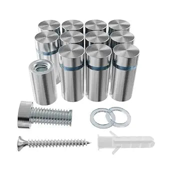 12-Pack Stainless Steel Standoff Screws with Wall Anchors & Rubber Pads Sign Mounting Hardware for Acrylic Signs, Photo Frames, Advertising Boards, Silver(1/2" x 1" / 12mm x 25mm)
