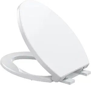 Toilet Seat,Elongated Toilet Seat with Quiet-Close, Quick-Attach Hardware with Grip-Tight Bumpers, Quick-Release Design,Slow-Close Toilet Seat, Full Flat White