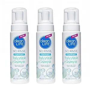 No-Rinse Foaming Body Wash - Waterless Foam Cleanser for Elderly, Adults, Kids, Infants & Caregiver - Rinse Free for Sensitive Skin - Travel Size- Refreshed & Moisturized Skin - 8 fl oz (Pack of 3)
