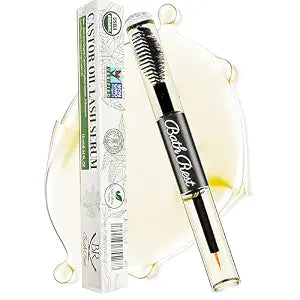 Organic Castor Oil Lash Serum, 100% Pure Cold Pressed Castor Oil for Eyelash Growth Serum, USDA Certified Hexane Free, Natural Thicker Fuller Lashes and Eye Brow, with Mascara Tube 0.34OZ(10ml)