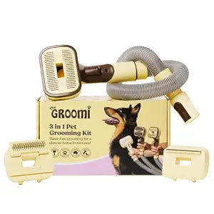 GROOMI Vacuum Pet Brush Kit 3in1 Dog & Cat Grooming Tool, SelfCleaning Deshedding Brush & Pet Hair Remover, Universal Vacuum Attachment Including Dyson, Short, Medium & Long Fur, All Breeds