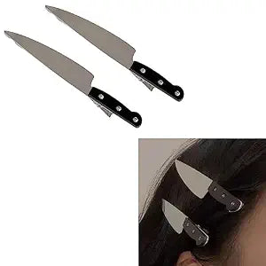 Mini Goth Horror Hair Accessories - Knife Hair Clips, Costume Cosplay Barrettes, Punk Hair Pins for Women and Girls, 2Pcs