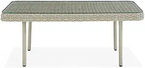 Alaterre Furniture "Windham All-Weather Wicker Outdoor 42"" L Coffee Table with Glass Top", light gray