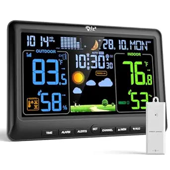 LIORQUE Weather Stations Indoor Outdoor Thermometer Wireless, Atomic Clock for Home with Large Display, Inside Outside Temperature and Humidity Monitor with Date and Weather Forecast