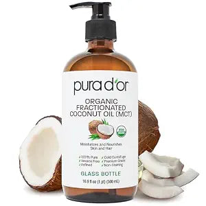 PURA D'OR ORGANIC Fractionated Coconut Oil MCT (GLASS BOTTLE), 16.9oz