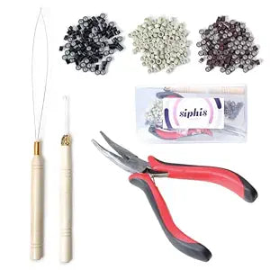 Hair Extension Tools Kit, 300 Silicone Beads,Pliers, Loop Tool,Hook
