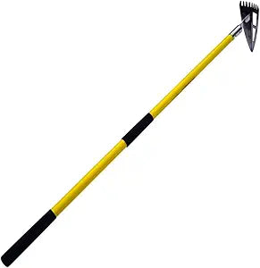 Spear Head Hoe Garden Tool - Long Handle Hoe with 59" Fiberglass Handle, 2 Cushioned Grips, & Stainless Steel Blade with Sharpened Edges & Rake - Multipurpose Garden Hoe for Weeding & More (Yellow)