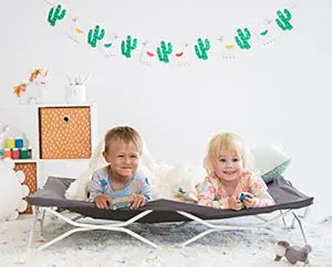 Regalo My Cot Twin Portable Toddler Bed for Two Kids with Fitted Sheet, Foldable Kids Travel Bed & Camping Cot, Lightweight Sleeping Cot for Toddlers, Indoor/Outdoor, 47 x 47 x 9", Ages 25, Gray