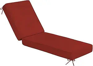 Sundale Outdoor Olefin Chaise Lounge Cushion, Water-Resistant Patio Lounge Chair Cushion, Thick Lounger Pad with 4 Straps Red, 72 x 21 x 4 Inches