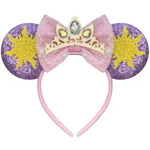 Princess Mouse Ears Headband for Women Crown & Star Sequin Ears