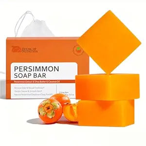 Persimmon Soap Bar for Body Odor Control, Japanese Persimmon and Tea Tree Deodorizing Soap for Nonenal Aging Odor, Men and Women, Gentle Non Drying, Pack of 3