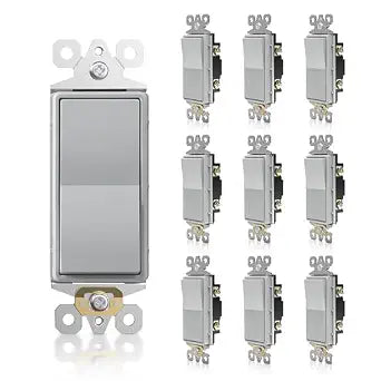 TOPELER Decorator Paddle Light Switch, Single Pole Wall Rocker Switch, 15A 120V/277V, Self-grounding, Residential/Commercial Grade Electrical Replacement Switches, Gray, 10 Pack