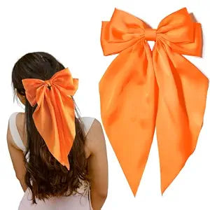 Ayesha Orange Satin Hair Bows Clips Orange Hair Accessories for Women