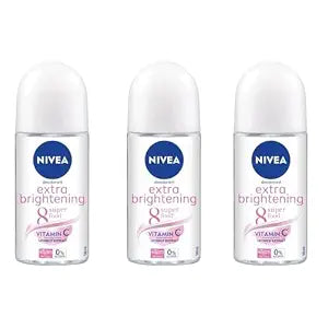NIVEA Extra Brightening Flavor, Roll-On Deodorant, Alcohol-Free, 48HR Odor Protection, 50ml, 1.69oz, Pack of 3