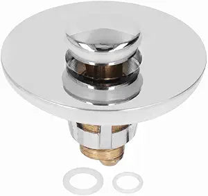 Bathroom Sink Stopper, Push Button Drain Plug with Basket, Brass and Stainless Steel, Silver, Fits 1.1-1.5 in Basin Drains