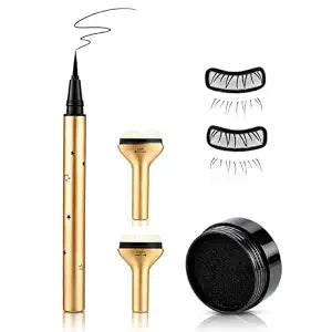 Lower Eyelash Stamp & Eyeliner, 2 In 1 Lower Lash Stamp Kit, Waterproof, Quick Eye Makeup Tool, Easy Application for Beginners, #Gold-Black