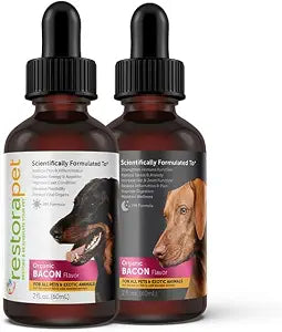 RestoraPet Pet Antioxidant and Multi-Vitamin Supplement Dogs and Cats | Bacon Flavored Combo AM/PM Pack | Promotes Healthy Joints | Turmeric Curcumin CoQ10 | 2oz Liquid Drop Bottles