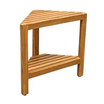 Asta Aris Solid Teak Indoor Outdoor Shower/Bath/Spa Corner Stool with Shelf, Fully Assembled, TB-011A