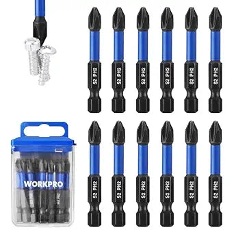 WORKPRO 12PCS 2" PH2 Magnetic Impact Phillips Screwdriver Bit Set
