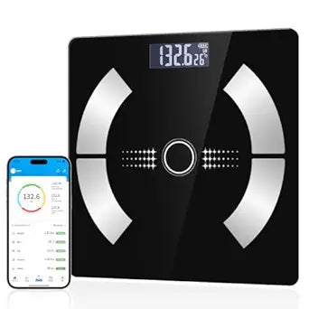 Smart Body Fat Scale - Accurate Digital Bathroom Scale with Bluetooth, 16 Essential Measurements Including Muscle Mass, Bone Mass, Body Water, BMI, and Visceral FatBlack