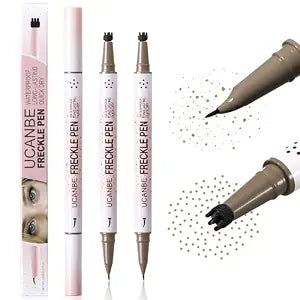 UCANBE 2PCS Dual-Ended Freckle Pen & Freckle Stamp - Precise 15������ Curved Tip Makeup Waterproof & Smudge Proof, Long Lasting Faux Freckles Pencils (02