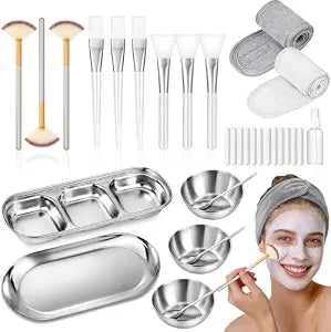 Esthetician Supplies Facial Kit, 32Pcs Professional Esthetician Essentials, Face Mask Mixing Bowl Set for DIY Spa Salon(Silver)
