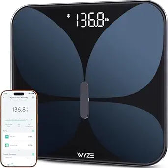 Wyze Smart Scale X Butterfly - Bathroom Scale for Body Weight, BMI, Body Fat, Muscle Mass, Accurate Bluetooth Digital Scale for Body Composition Analyzer | Sync Health Apps | ITO Glass, 400 lbs, Black