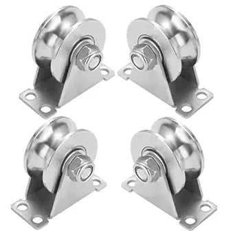 Stainless Steel U Groove Roller Gate Track Roller Heavy Duty Sliding Gate Wheels Double Bearing Garage Door Pulley Solid Bracket Plate Casters for Rolling Gate Industrial Machines