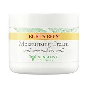 Burt's Bees Sensitive Moisturizing Cream, With Aloe Vera and Rice Milk, Face Moisturizer for Sensitive Skin, 98.8 Percent Natural Origin Skin Care, 3 oz. Package