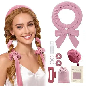 obeoby Heatless Curls Overnight Set, No Heat Hair Curlers To Sleep In, Pink