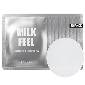 LAPCOS K Beauty Milk Feel Exfoliating and Cleansing Pads Clear Acne Prone Skin, Nourishing for Improved Skin Texture, Single Scrub (Pack of 10)