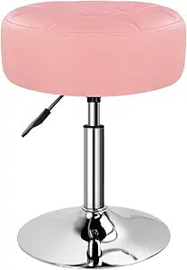 BFTOU Pink 4.9-inch Thickened Vanity Stool Round PU Leather Swivel Height Adjustable Makeup Chair Ottoman for Bedroom Living Room SPA Salon Shop Small