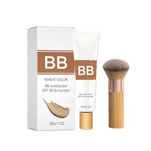BB Blur Tinted Moisturizer, SPF 30 BB Tinted Moisturizer Cream, Instantly Hydrates Full Coverage with Brush, Creates Matte Effect (Wheat)