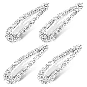4PCS Rhinestone Hair Clips, Snap Barrettes for Women, Water Drop Crystal Hairs Barrettes, Bling Metal Snap Rhinestone Hairpins, Sparkle Hair Accessories for Women