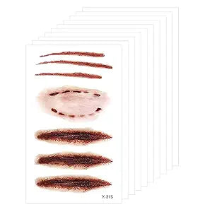LUTER 10 Sheets Halloween Wound Tattoos, Realistic Waterproof Zombie Scar Tattoo Stickers for Cosplay Party Makeup Props (Style 1)