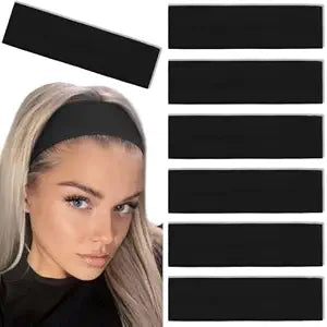 Tobeffect Black Headbands for Women Non Slip Trendy Womens Headbands 7PCS Elastic Hair Bands for Women's Hair Workout Sweat Head Bands Soft Thick Cotton Cloth Headband for Yoga Running Sport