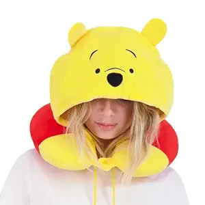 Disney Winnie The Pooh Hooded Neck Pillow, Memory Foam Travel Accessories for Airplane, Car, and Office, Comfortable and Breathable, Orange